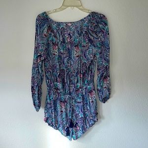 Victoria Secret Off Shoulder Blue Paisley Romper Size Large